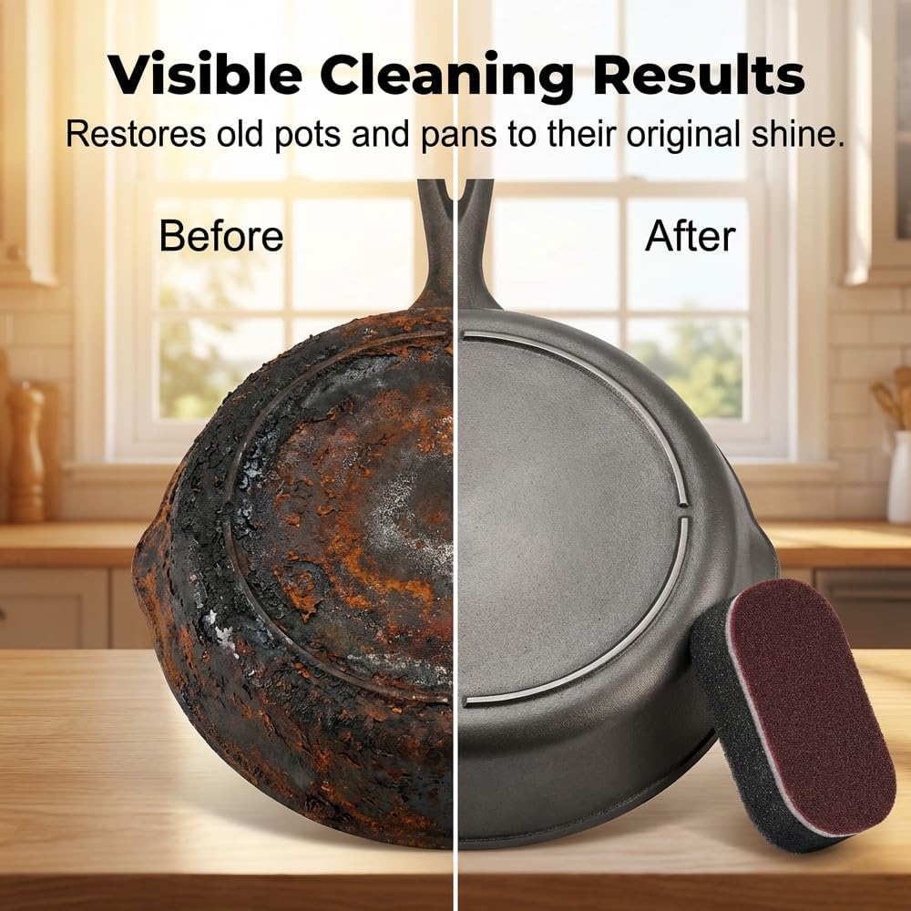 Cleaning Sponges Eraser - Emery Scrub Sponge for Pots & Pans, Heavy Duty Rust & Stain Remover, High-Density Oil-Absorbing Sponge for Kitchen, Dish, Sink & Cookware Cleaning