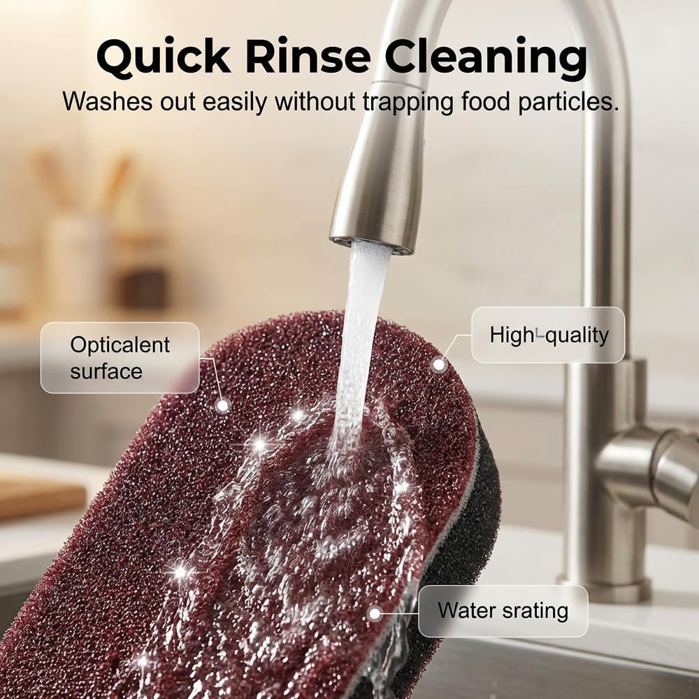 Cleaning Sponges Eraser - Emery Scrub Sponge for Pots & Pans, Heavy Duty Rust & Stain Remover, High-Density Oil-Absorbing Sponge for Kitchen, Dish, Sink & Cookware Cleaning