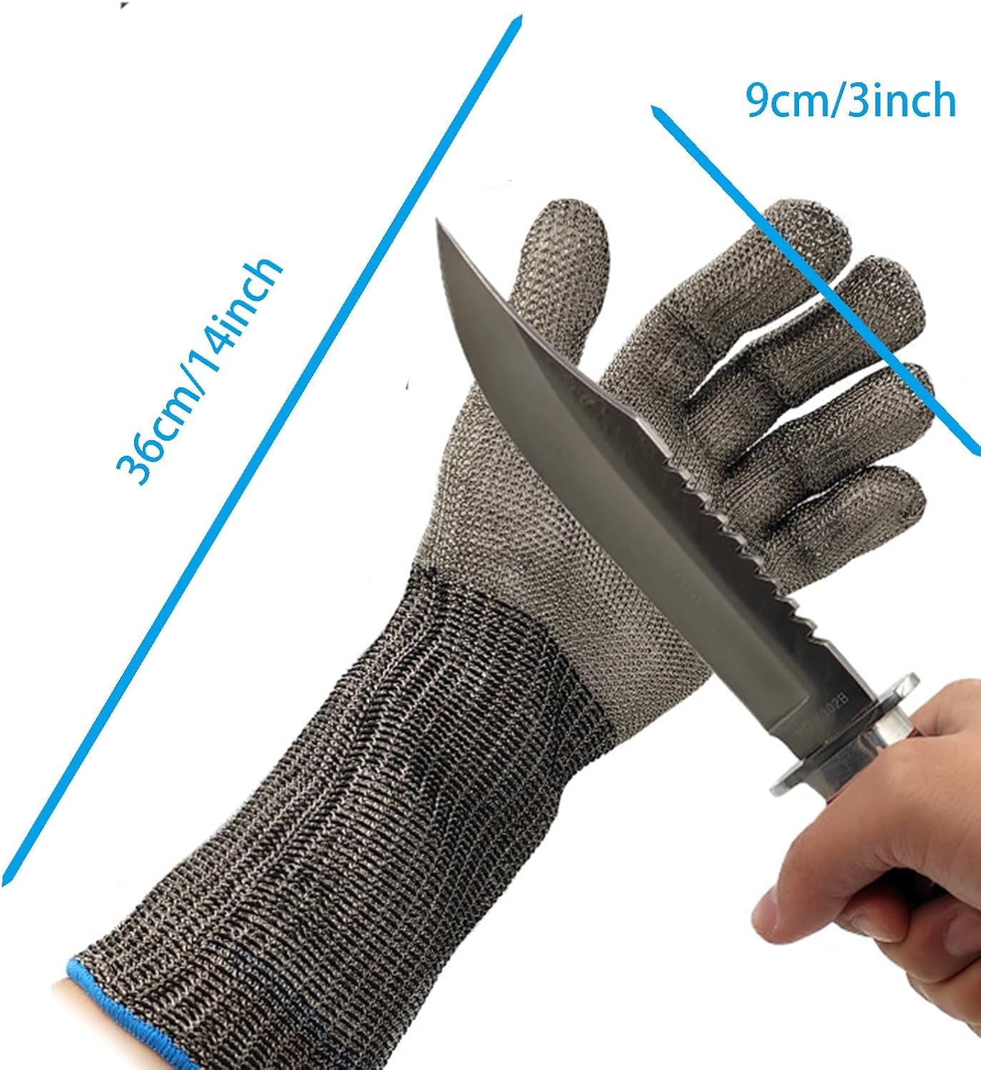 Cut Resistant Glove with Arm Protection Sleeves 316L Stainless Steel Mesh Metal Glove Level 9 Butcher Metal Glove for Meat, Fish Fillet, Oyster