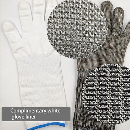 Cut Resistant Glove with Arm Protection Sleeves 316L Stainless Steel Mesh Metal Glove Level 9 Butcher Metal Glove for Meat, Fish Fillet, Oyster