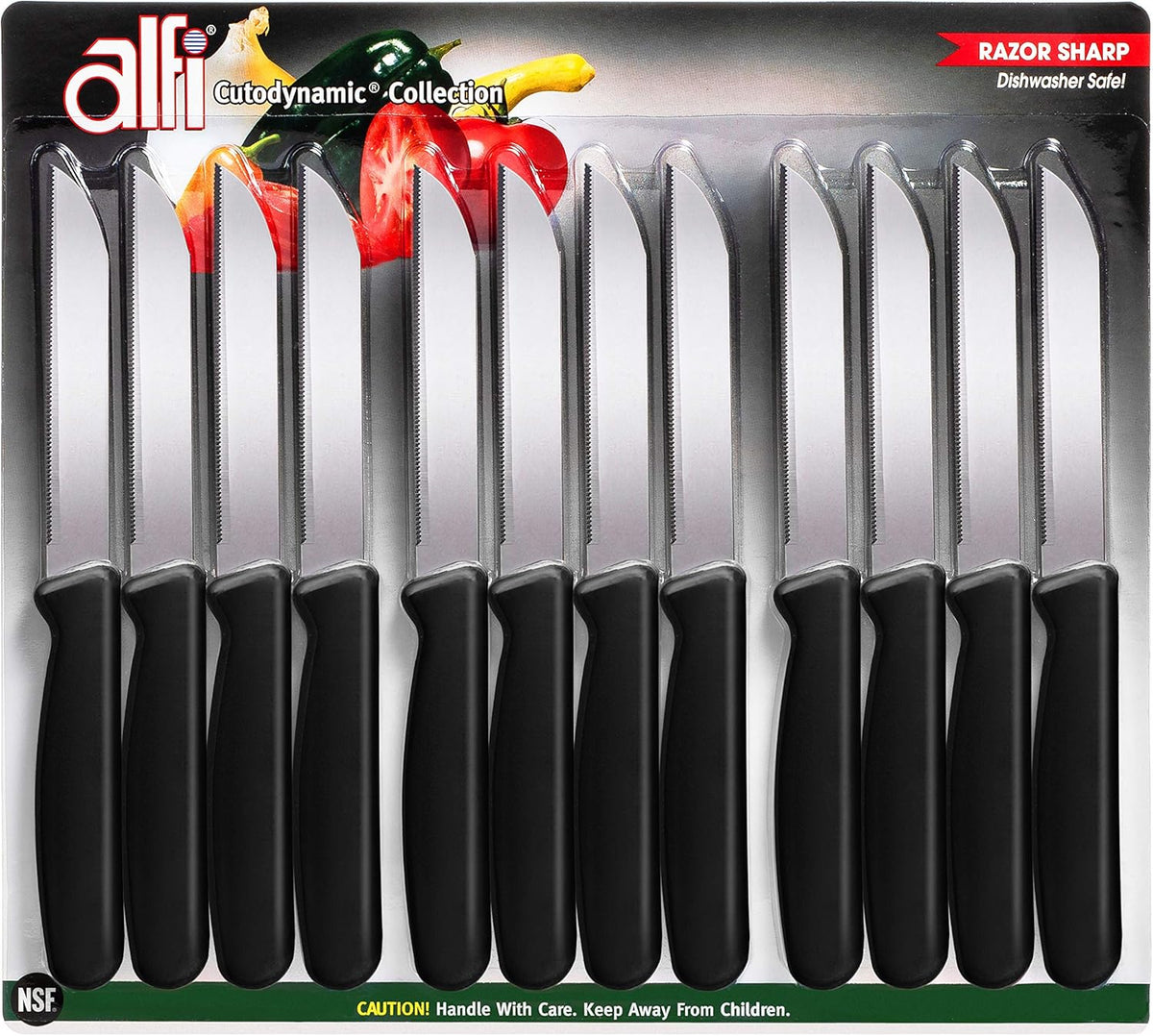 All-Purpose Knives Aerospace Precision Pointed Tip - Home And Kitchen Supplies - Serrated Steak Knives Set | Made in USA (Multi-Color, 12 pack)