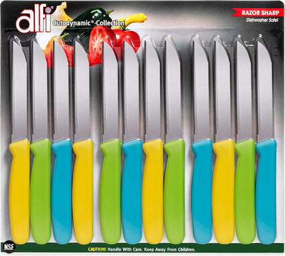All-Purpose Knives Aerospace Precision Pointed Tip - Home And Kitchen Supplies - Serrated Steak Knives Set | Made in USA (Multi-Color, 12 pack)