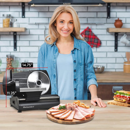 EMT-625B Deli Meat Slicer, Adjustable Thickness, 7.5" Black | Removable stainless steel blade slices cold cuts, hard cheese, vegetables & bread - ultimate precision slicing