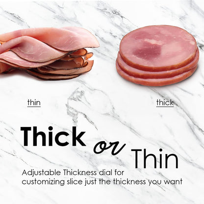EMT-625B Deli Meat Slicer, Adjustable Thickness, 7.5" Black | Removable stainless steel blade slices cold cuts, hard cheese, vegetables & bread - ultimate precision slicing