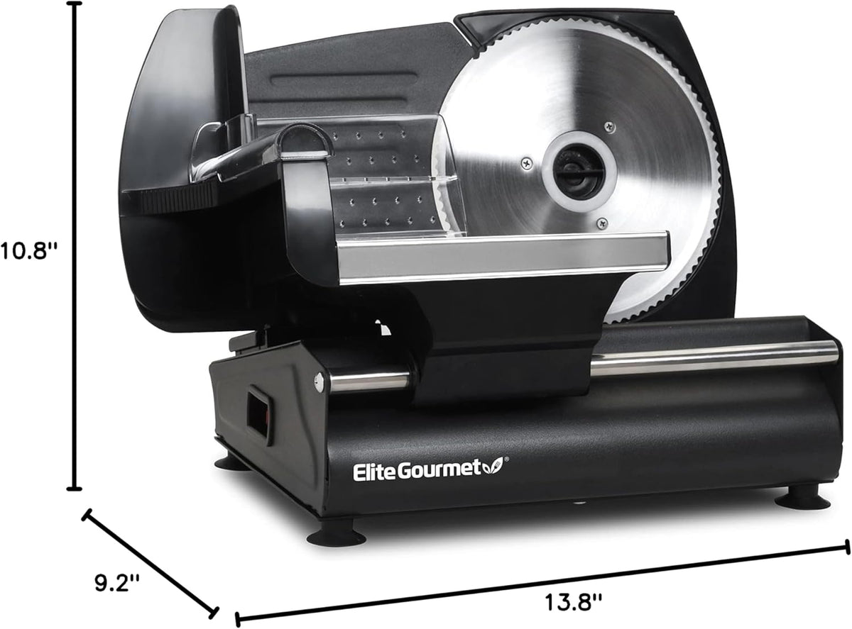 EMT-625B Deli Meat Slicer, Adjustable Thickness, 7.5" Black | Removable stainless steel blade slices cold cuts, hard cheese, vegetables & bread - ultimate precision slicing