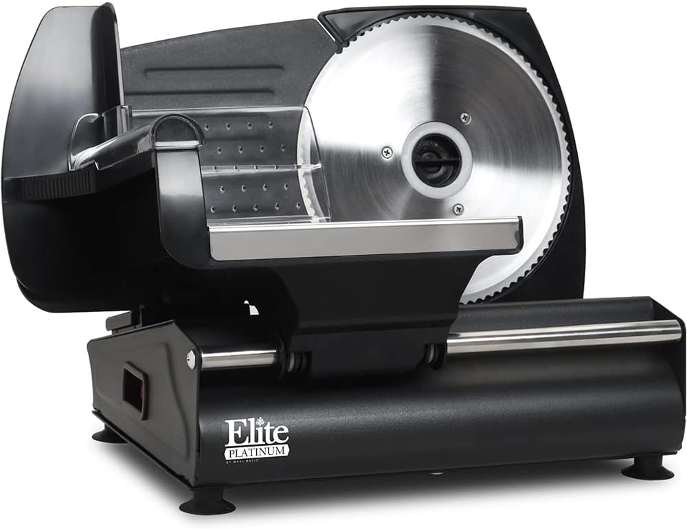 EMT-625B Deli Meat Slicer, Adjustable Thickness, 7.5" Black | Removable stainless steel blade slices cold cuts, hard cheese, vegetables & bread - ultimate precision slicing