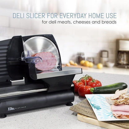 EMT-625B Deli Meat Slicer, Adjustable Thickness, 7.5" Black | Removable stainless steel blade slices cold cuts, hard cheese, vegetables & bread - ultimate precision slicing