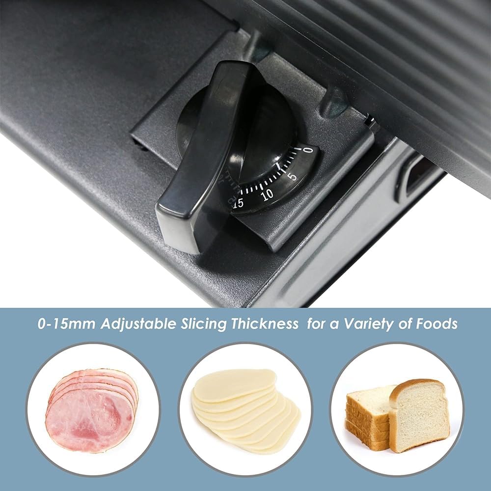 EMT-625B Deli Meat Slicer, Adjustable Thickness, 7.5" Black | Removable stainless steel blade slices cold cuts, hard cheese, vegetables & bread - ultimate precision slicing