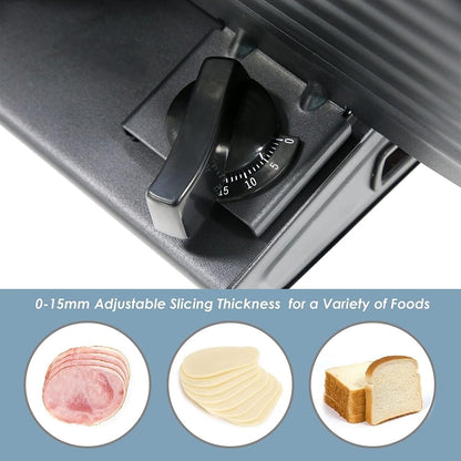 EMT-625B Deli Meat Slicer, Adjustable Thickness, 7.5" Black | Removable stainless steel blade slices cold cuts, hard cheese, vegetables & bread - ultimate precision slicing