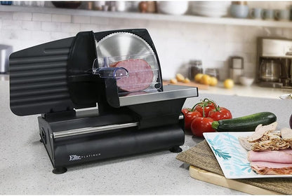 EMT-625B Deli Meat Slicer, Adjustable Thickness, 7.5" Black | Removable stainless steel blade slices cold cuts, hard cheese, vegetables & bread - ultimate precision slicing
