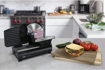 EMT-625B Deli Meat Slicer, Adjustable Thickness, 7.5" Black | Removable stainless steel blade slices cold cuts, hard cheese, vegetables & bread - ultimate precision slicing