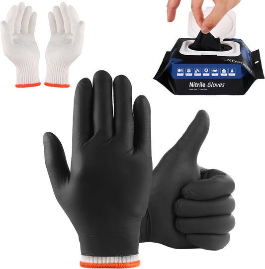 ANBOSON BBQ Gloves,Disposable BBQ Gloves Heat Resistant Cooking | 50 Disposable Nitrile Gloves with 2 Reusable Cotton Liners, Powder Free, Latex Free for Smoking,Grilling,Cooking,Food Prep
