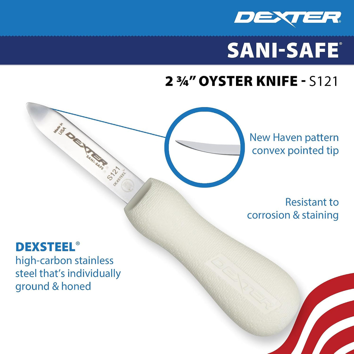 Dexter-Russell Sani-Safe 2.75" New Haven Oyster Knife, Curved Tip