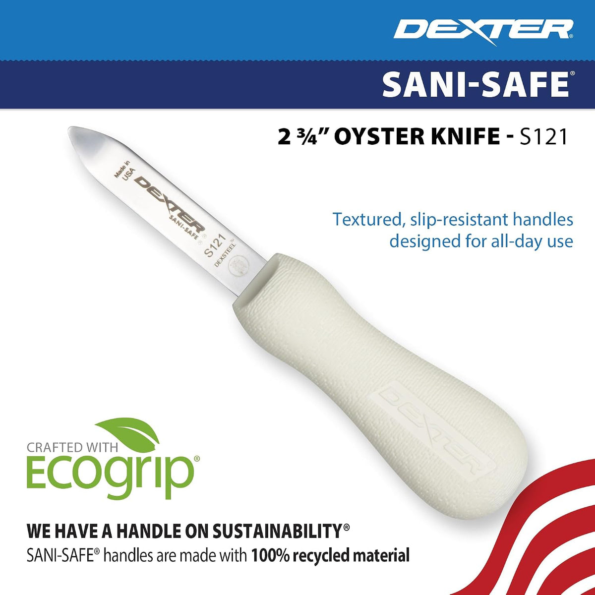 Dexter-Russell Sani-Safe 2.75" New Haven Oyster Knife, Curved Tip