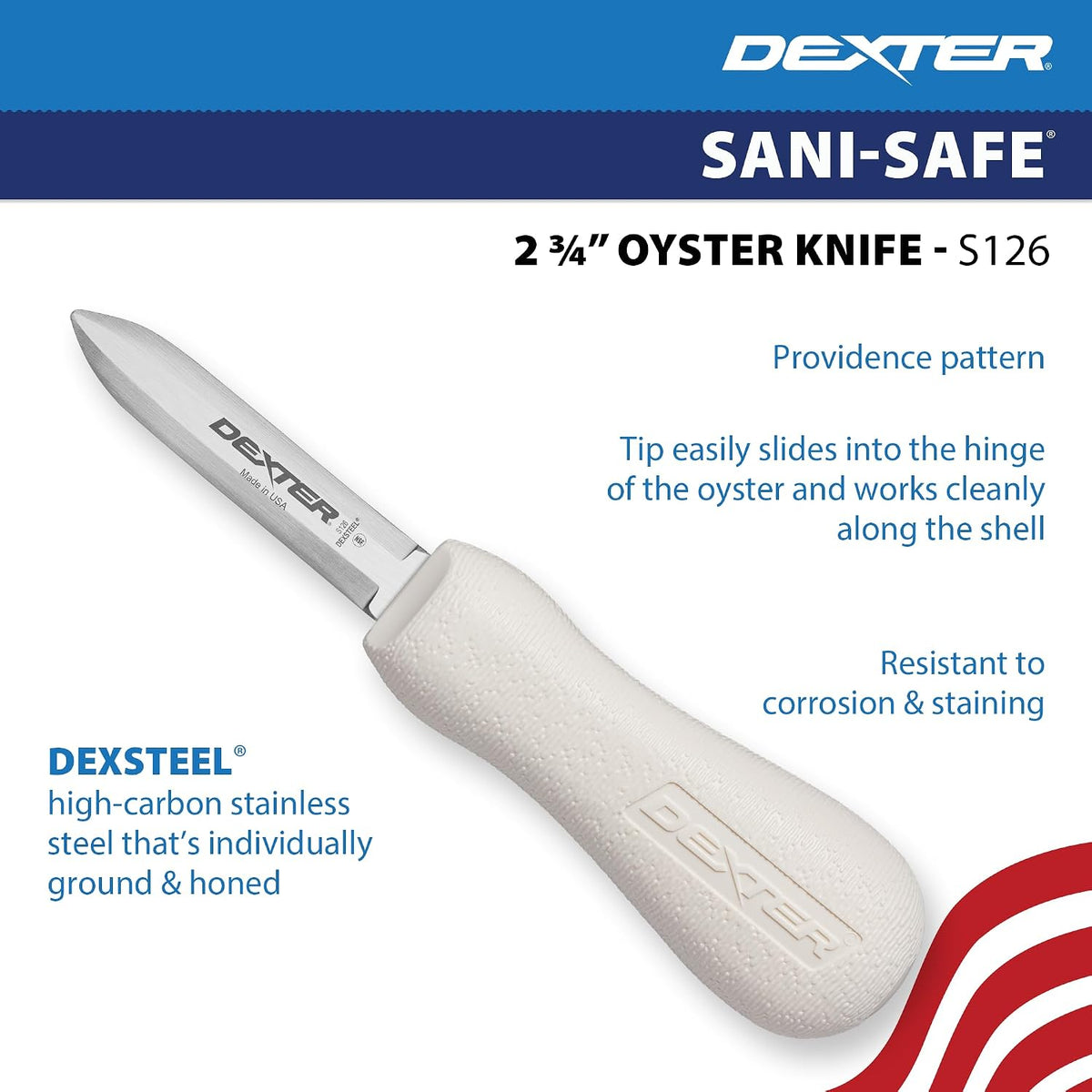 Dexter-Russell Sani-Safe 2.75" New Haven Oyster Knife, Curved Tip