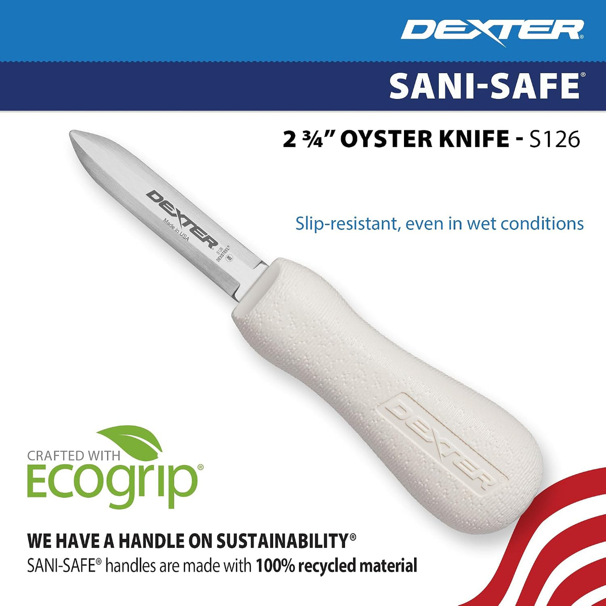 Dexter-Russell Sani-Safe 2.75" New Haven Oyster Knife, Curved Tip
