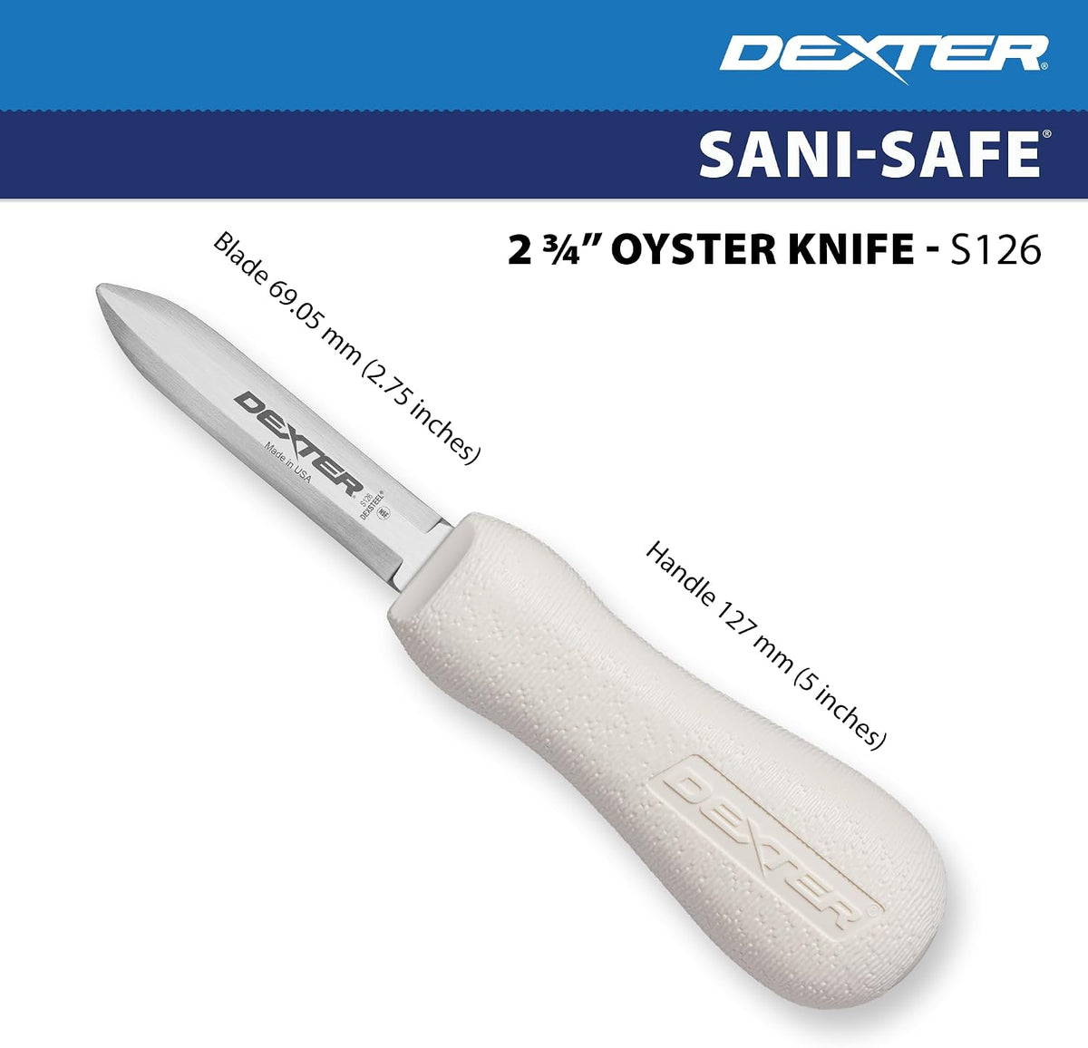 Dexter-Russell Sani-Safe 2.75" New Haven Oyster Knife, Curved Tip