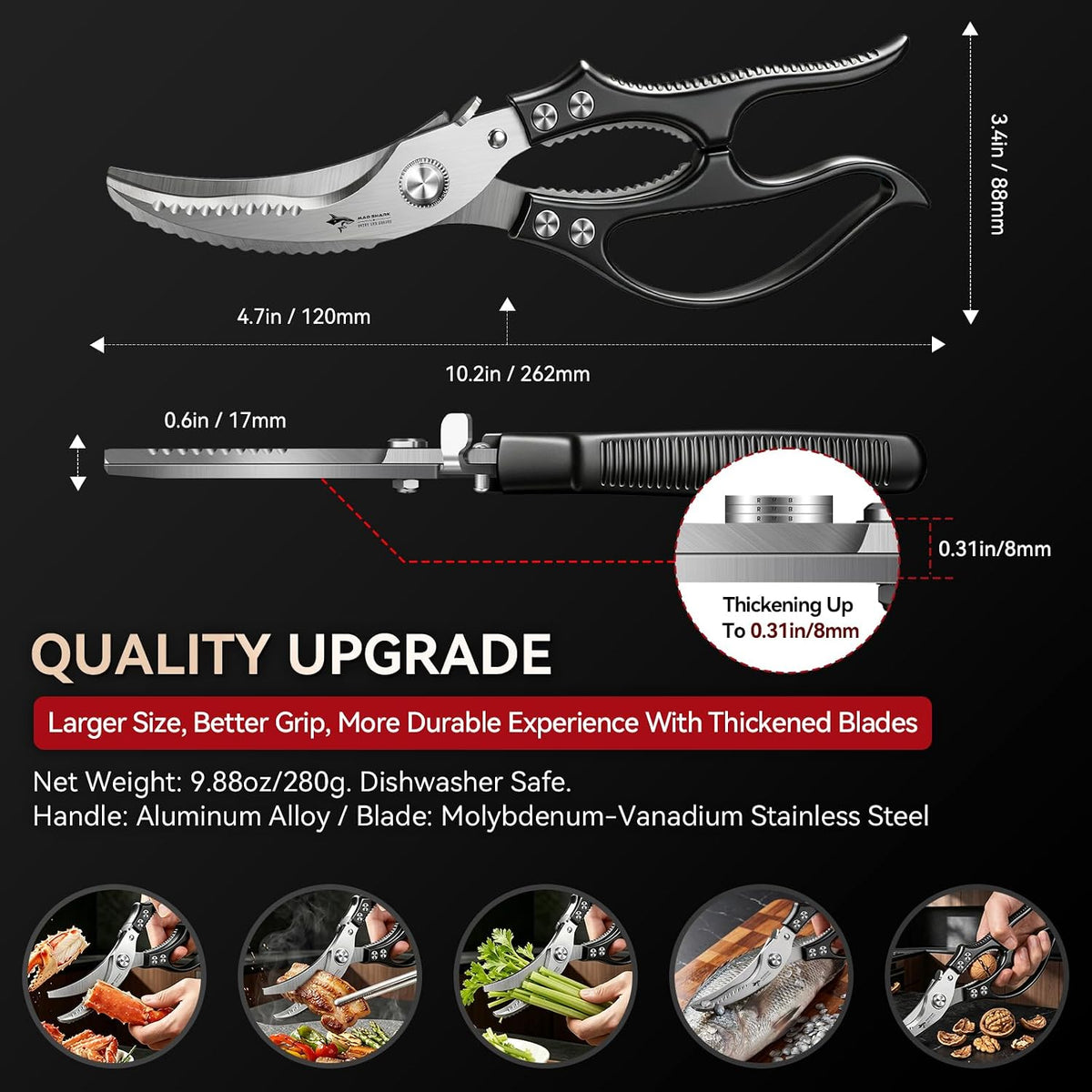 Heavy Duty Poultry Shears,Spring Loaded Kitchen Shears,Dishwasher