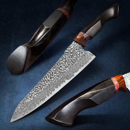 Japanese Professional Chef Knife,8.5in Handmade Damascus Steel VG10 Core Blade,Ebony Wood Handle,Cutting Cooking Gyuto Knives with Sheath for Kitchen