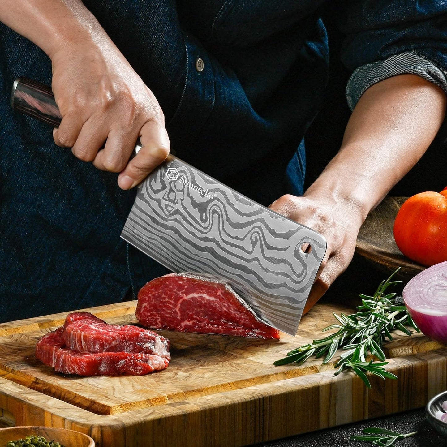 7” Cleaver Knife, Multipurpose Meat & Vegetable Chef Cleaver | 12° Razor Sharp High Carbon Steel Butcher Knife with Pakkawood Handle, Chinese Cleaver with Sheath, Premium Gift for Cooks