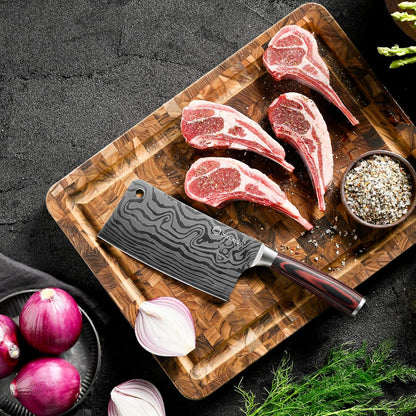 7” Cleaver Knife, Multipurpose Meat & Vegetable Chef Cleaver | 12° Razor Sharp High Carbon Steel Butcher Knife with Pakkawood Handle, Chinese Cleaver with Sheath, Premium Gift for Cooks