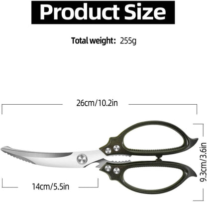 10.5" Kitchen Scissors Poultry Shears, Stainless Steel | Micro-Serrated Edge \| Aviation Aluminum Handle \| Heavy Duty Scissors for Chicken, Bone, Fish & BBQ