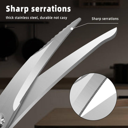10.5" Kitchen Scissors Poultry Shears, Stainless Steel | Micro-Serrated Edge \| Aviation Aluminum Handle \| Heavy Duty Scissors for Chicken, Bone, Fish & BBQ