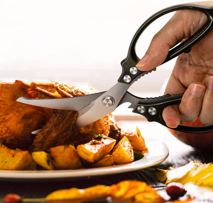 10.5" Kitchen Scissors Poultry Shears, Stainless Steel | Micro-Serrated Edge \| Aviation Aluminum Handle \| Heavy Duty Scissors for Chicken, Bone, Fish & BBQ