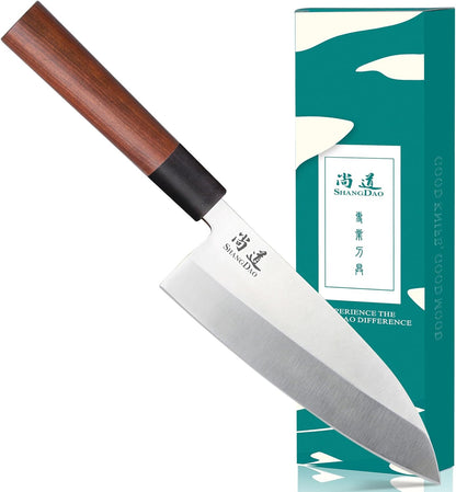 7-inch Deba Knife, Single Bevel German Stainless Steel Japanese Knife, Fish Fillet Knives for Fish Cutting with Wooden Handle, Gift Box