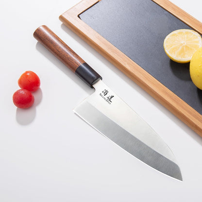 7-inch Deba Knife, Single Bevel German Stainless Steel Japanese Knife, Fish Fillet Knives for Fish Cutting with Wooden Handle, Gift Box
