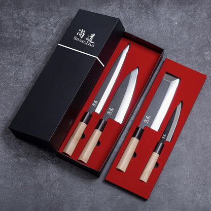 7-inch Deba Knife, Single Bevel German Stainless Steel Japanese Knife, Fish Fillet Knives for Fish Cutting with Wooden Handle, Gift Box