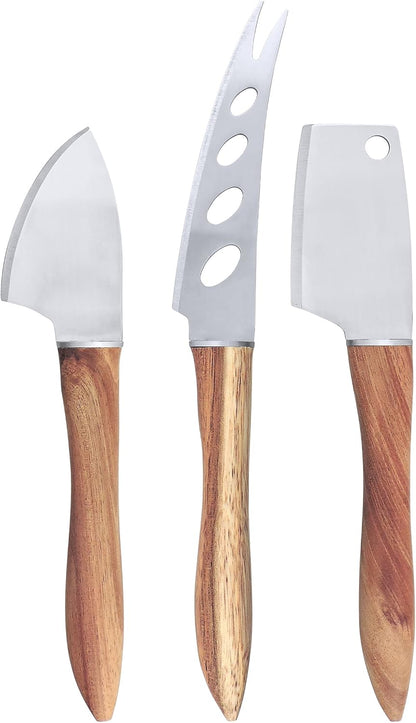3-Piece Cheese Knife Set for Charcuterie Board - Elegant Utensils for Slicing Soft & Hard Cheeses - Stainless Steel Blades with Acacia Wood Handles - Perfect for Kitchen Collection
