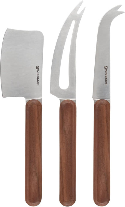 3-Piece Cheese Knife Set for Charcuterie Board - Elegant Utensils for Slicing Soft & Hard Cheeses - Stainless Steel Blades with Acacia Wood Handles - Perfect for Kitchen Collection