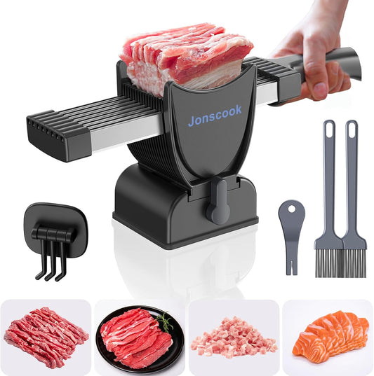 Fresh Meat Slicer, Manual Fresh Meat Cutter, Meal Prep, 2mm or 4mm-Black | Manual Meat Slicer for Fresh Raw Meat, 17 Blades get 18 Meat Slices, Meat Cleavers can be Sliced, Striped, Diced