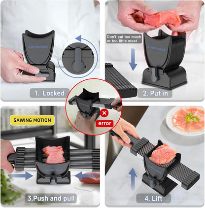 Fresh Meat Slicer, Manual Fresh Meat Cutter, Meal Prep, 2mm or 4mm-Black | Manual Meat Slicer for Fresh Raw Meat, 17 Blades get 18 Meat Slices, Meat Cleavers can be Sliced, Striped, Diced