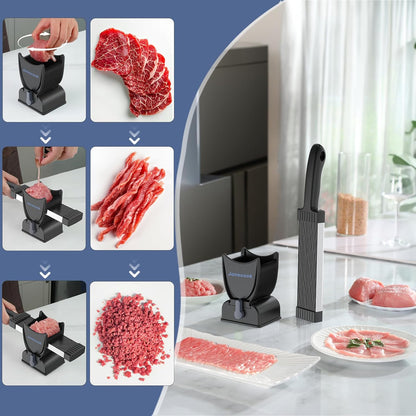 Fresh Meat Slicer, Manual Fresh Meat Cutter, Meal Prep, 2mm or 4mm-Black | Manual Meat Slicer for Fresh Raw Meat, 17 Blades get 18 Meat Slices, Meat Cleavers can be Sliced, Striped, Diced