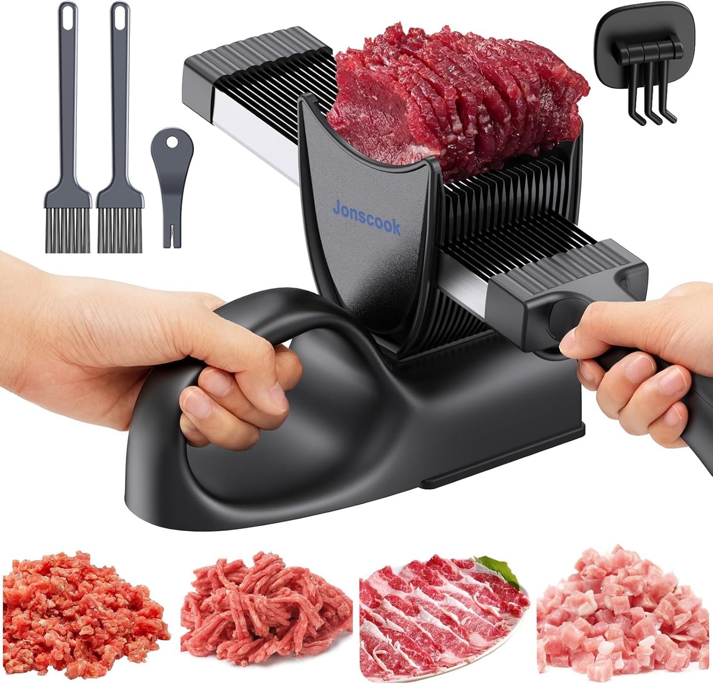 Fresh Meat Slicer, Manual Fresh Meat Cutter, Meal Prep, 2mm or 4mm-Black | Manual Meat Slicer for Fresh Raw Meat, 17 Blades get 18 Meat Slices, Meat Cleavers can be Sliced, Striped, Diced