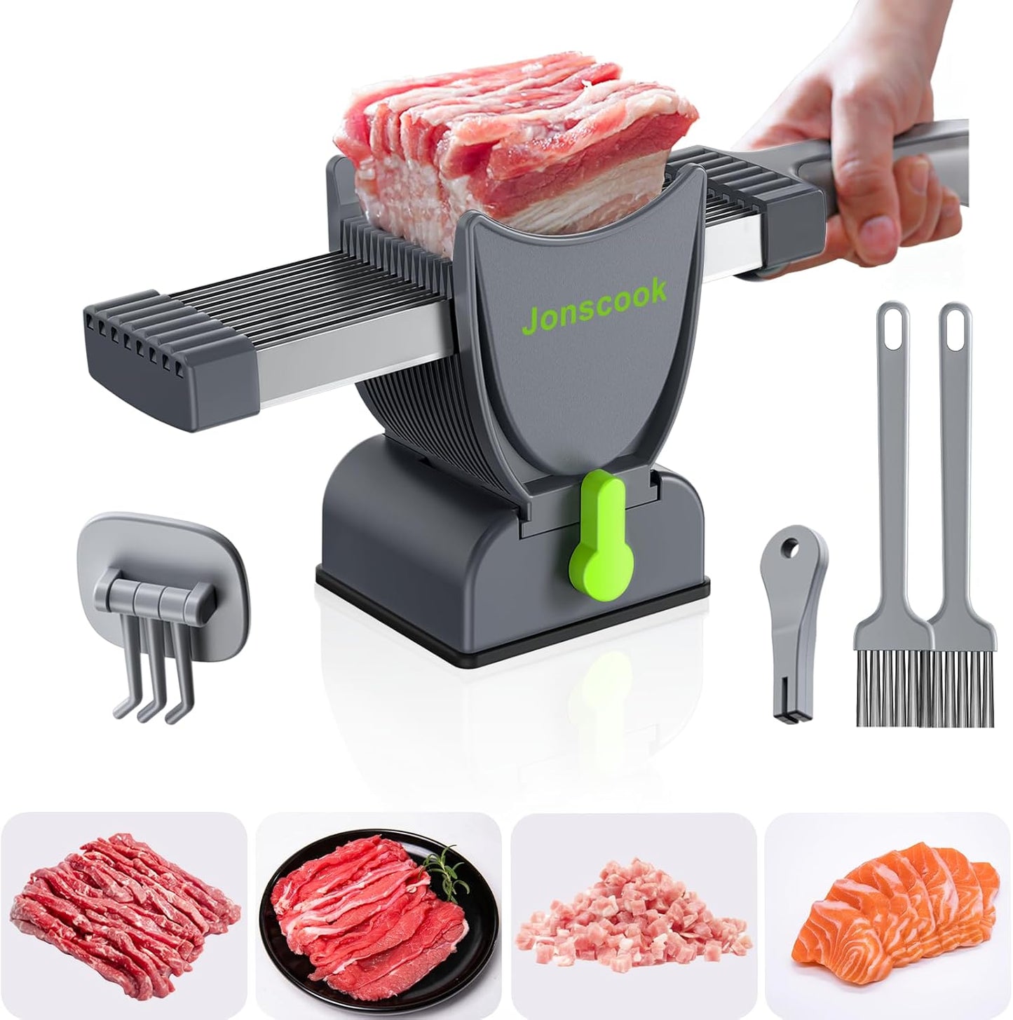 Fresh Meat Slicer, Manual Fresh Meat Cutter, Meal Prep, 2mm or 4mm-Black | Manual Meat Slicer for Fresh Raw Meat, 17 Blades get 18 Meat Slices, Meat Cleavers can be Sliced, Striped, Diced