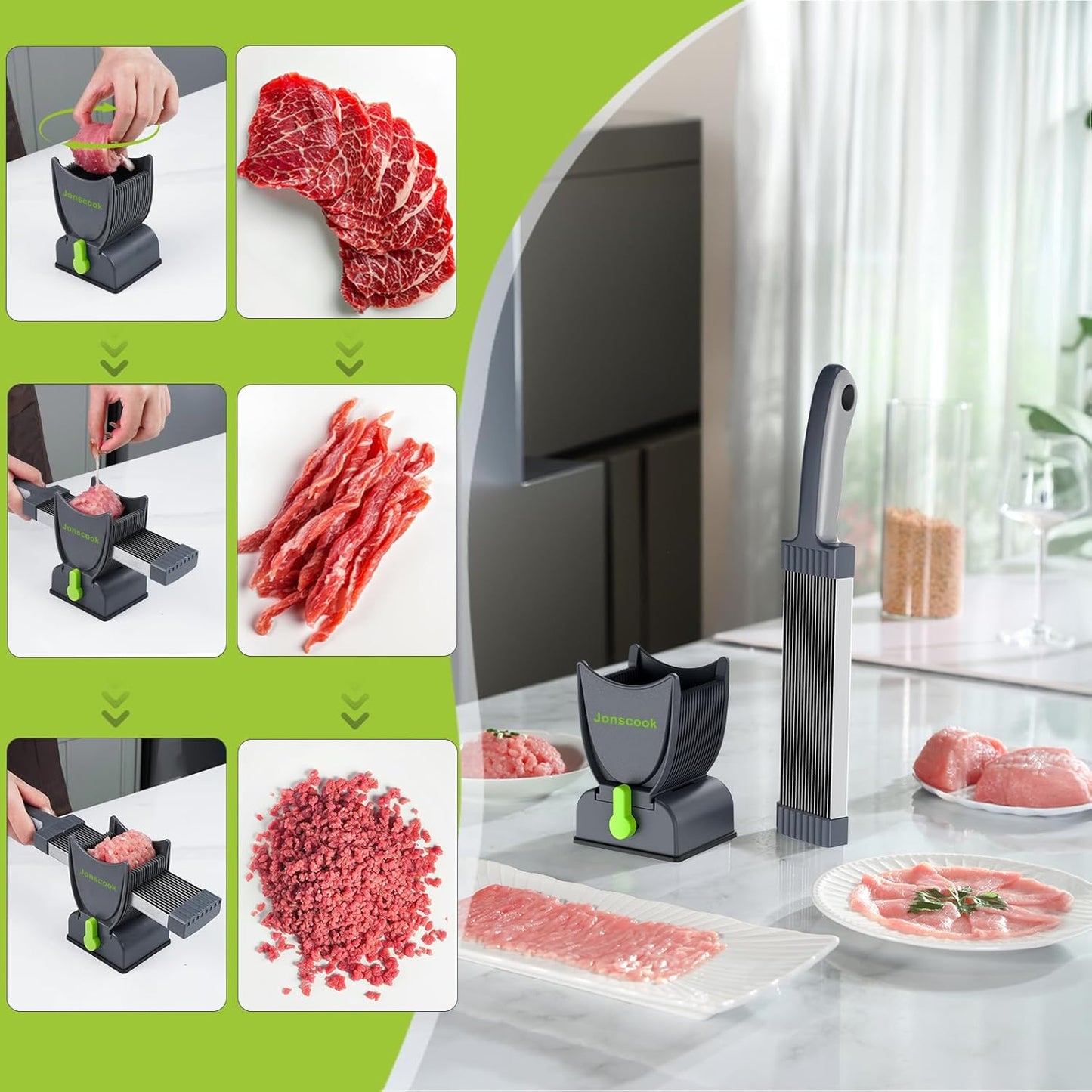 Fresh Meat Slicer, Manual Fresh Meat Cutter, Meal Prep, 2mm or 4mm-Black | Manual Meat Slicer for Fresh Raw Meat, 17 Blades get 18 Meat Slices, Meat Cleavers can be Sliced, Striped, Diced