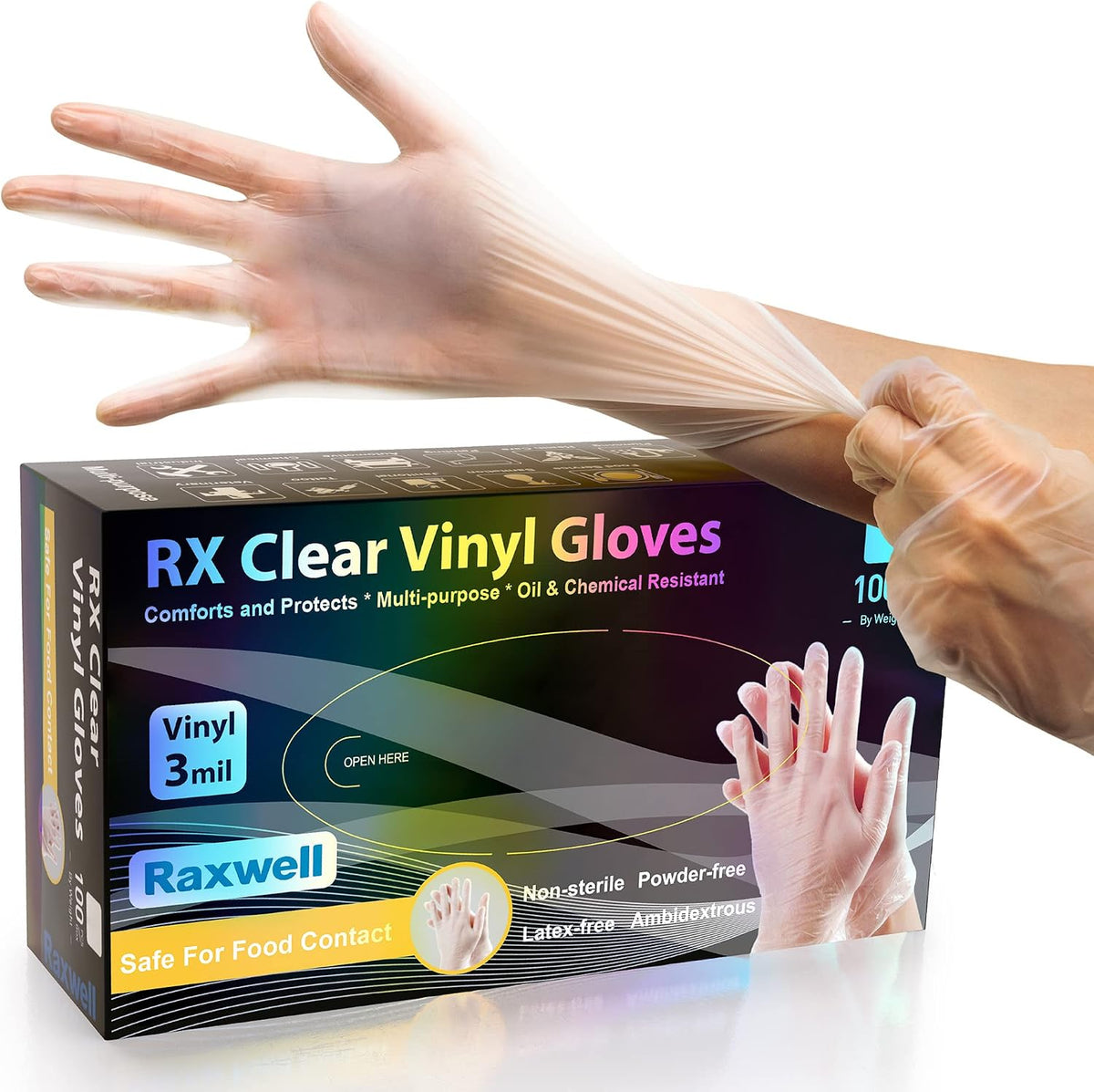3 Mil Clear Vinyl Gloves, Food Safe Disposable Gloves, Latex Free