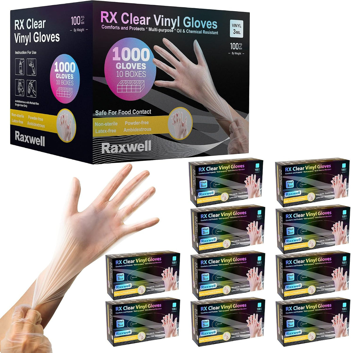 3 Mil Clear Vinyl Gloves, Food Safe Disposable Gloves, Latex Free