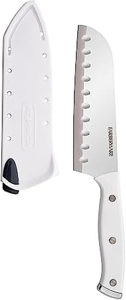 Edgekeeper Triple Riveted Santoku Knife with Self-Sharpening Blade Cover, High Carbon-Stainless Steel Kitchen Knife with Ergonomic Handle, Razor-Sharp Knife, 5 Inch, White