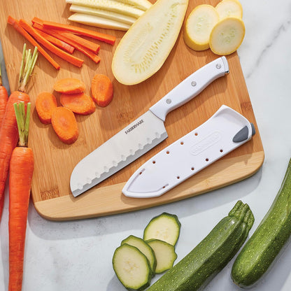 Edgekeeper Triple Riveted Santoku Knife with Self-Sharpening Blade Cover, High Carbon-Stainless Steel Kitchen Knife with Ergonomic Handle, Razor-Sharp Knife, 5 Inch, White