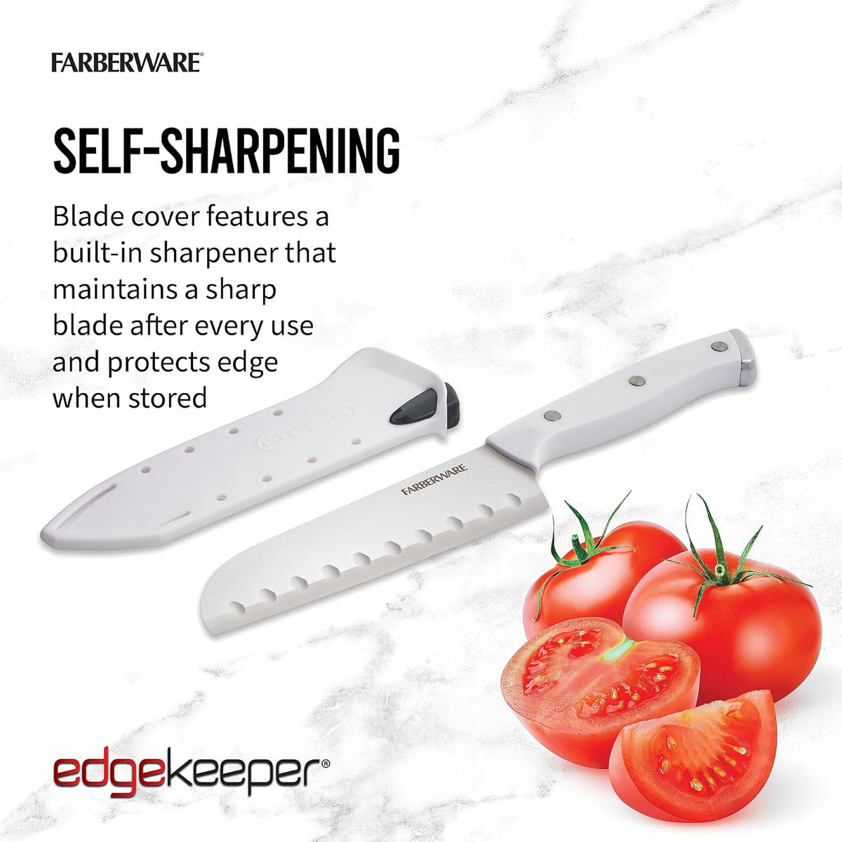 Edgekeeper Triple Riveted Santoku Knife with Self-Sharpening Blade Cover, High Carbon-Stainless Steel Kitchen Knife with Ergonomic Handle, Razor-Sharp Knife, 5 Inch, White