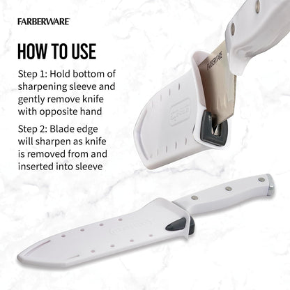 Edgekeeper Triple Riveted Santoku Knife with Self-Sharpening Blade Cover, High Carbon-Stainless Steel Kitchen Knife with Ergonomic Handle, Razor-Sharp Knife, 5 Inch, White