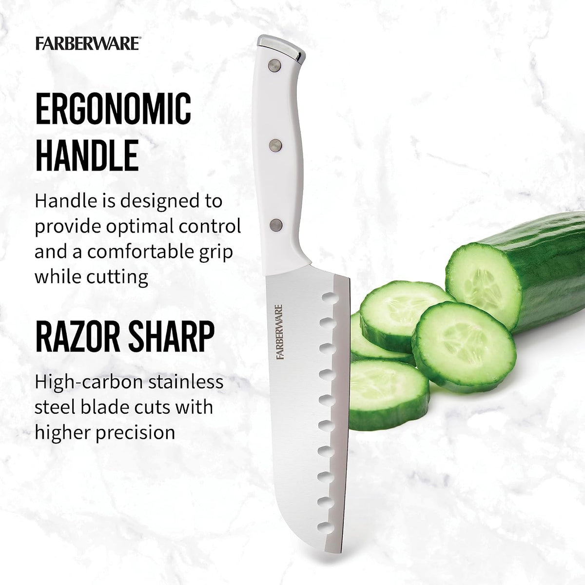 Edgekeeper Triple Riveted Santoku Knife with Self-Sharpening Blade Cover, High Carbon-Stainless Steel Kitchen Knife with Ergonomic Handle, Razor-Sharp Knife, 5 Inch, White