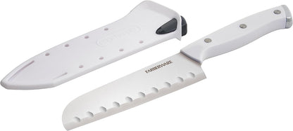 Edgekeeper Triple Riveted Santoku Knife with Self-Sharpening Blade Cover, High Carbon-Stainless Steel Kitchen Knife with Ergonomic Handle, Razor-Sharp Knife, 5 Inch, White