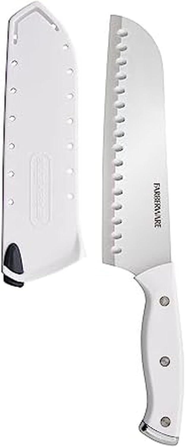 Edgekeeper Triple Riveted Santoku Knife with Self-Sharpening Blade Cover, High Carbon-Stainless Steel Kitchen Knife with Ergonomic Handle, Razor-Sharp Knife, 5 Inch, White