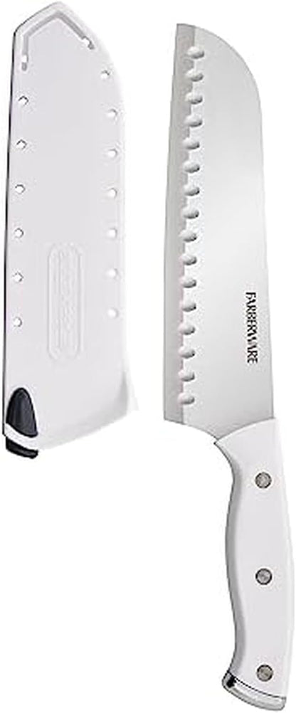 Edgekeeper Triple Riveted Santoku Knife with Self-Sharpening Blade Cover, High Carbon-Stainless Steel Kitchen Knife with Ergonomic Handle, Razor-Sharp Knife, 5 Inch, White