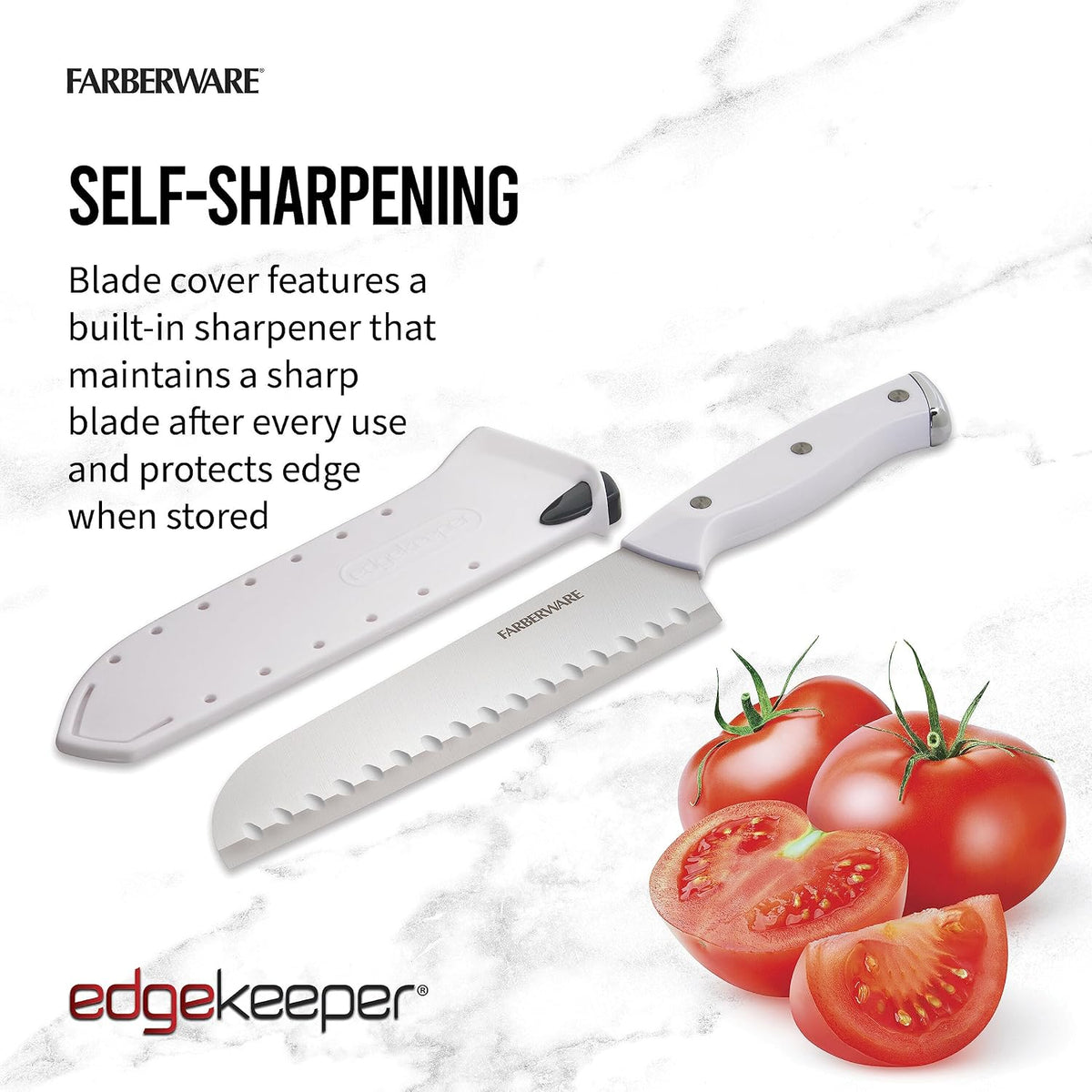Edgekeeper Triple Riveted Santoku Knife with Self-Sharpening Blade Cover, High Carbon-Stainless Steel Kitchen Knife with Ergonomic Handle, Razor-Sharp Knife, 5 Inch, White